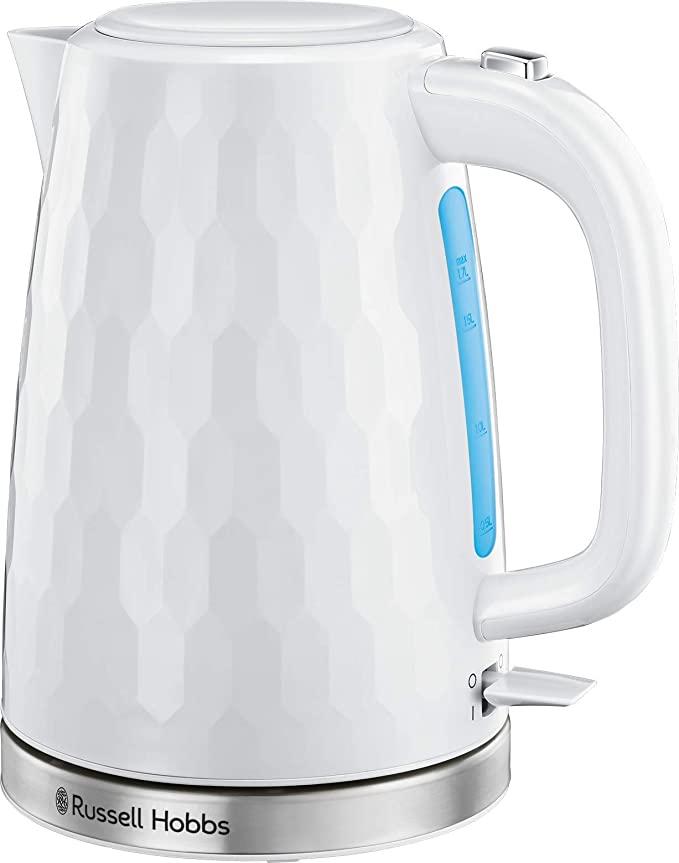 Russell Hobbs 26050 Cordless Electric Kettle - Contemporary Honeycomb Design with Fast Boil and Boil Dry Protection, 1.7 Litre, 3000 W, White