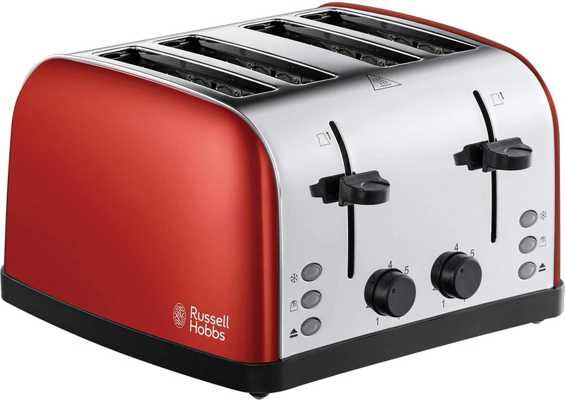 Russell Hobbs 28362 Stainless Steel Toaster, 4 Slice with Variable Browning Settings and Removable Crumb Trays, Red