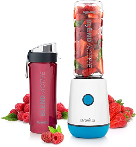 Breville Blend Active Personal Blender & Smoothie Maker | 350W | 2 Portable Blend Active Bottles (600ml) | Leak Proof Lids | White & Blue [VBL249]