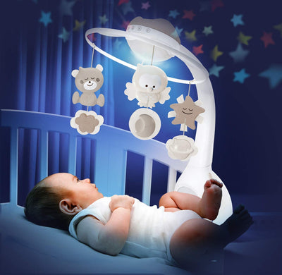 INFANTINO 3 in 1 Projector Musical Mobile - table and cot light and projector, with wake up mode, complete with 6 melodies and 4 nature sounds