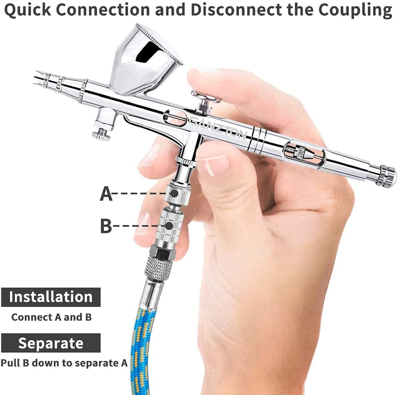 GANZTON Airbrush Set Double Action Trigger Paint Spray Gun Kit Professional Sprayer Air Paint Control Gun with 0.2mm/0.3mm/0.5mm 9cc CUP