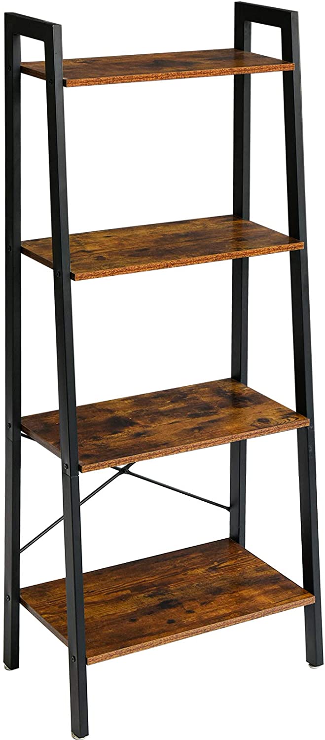 IBUYKE Ladder Shelf, Bookshelf, 4-Tier Storage Organizer Shelves, Shelving Unit, Plant Stand, Bookcases, Industrial Bookshelf 60x35.5x148.5 cm