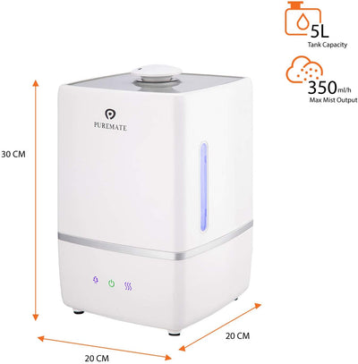 PureMate  Ultrasonic Cool & Warm Mist Humidifier with Ioniser and Aroma Diffuser Tray