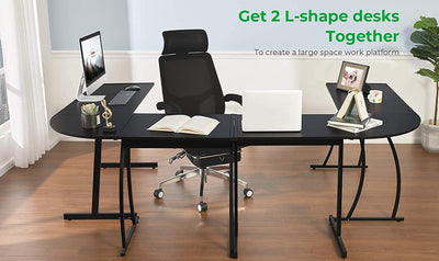 Computer Desk Office Corner Desk L-Shaped Desk Large Wood Workstation Black PC Gaming Desk Home-Office Study Table Kids Writing Desk 148 x 112 x 74 cm