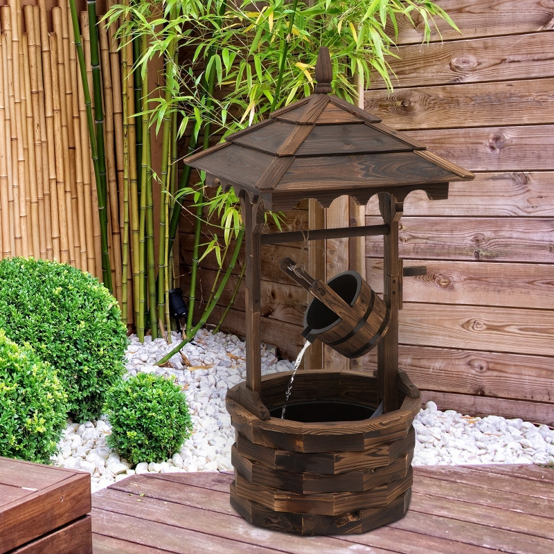 Wooden Garden Wishing Well Fountain Barrel Waterfall Rustic