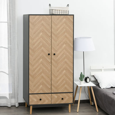 Particle Board Double Door Wardrobe - Grey/Oak