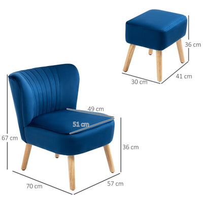 Velvet-Feel Tub Chair And Footstool - Blue