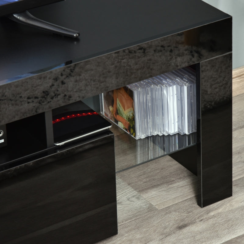 High Gloss Futuristic TV Stand, With LED Lights - Black