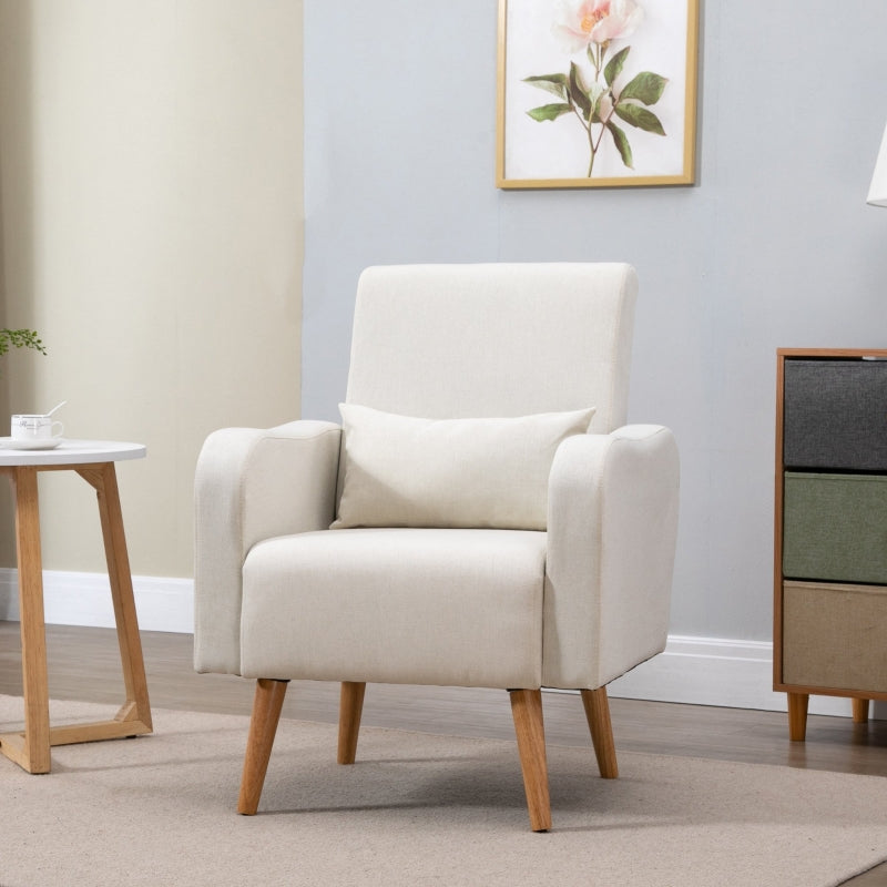 Accent Chair, Linen-Touch Armchair, Cream