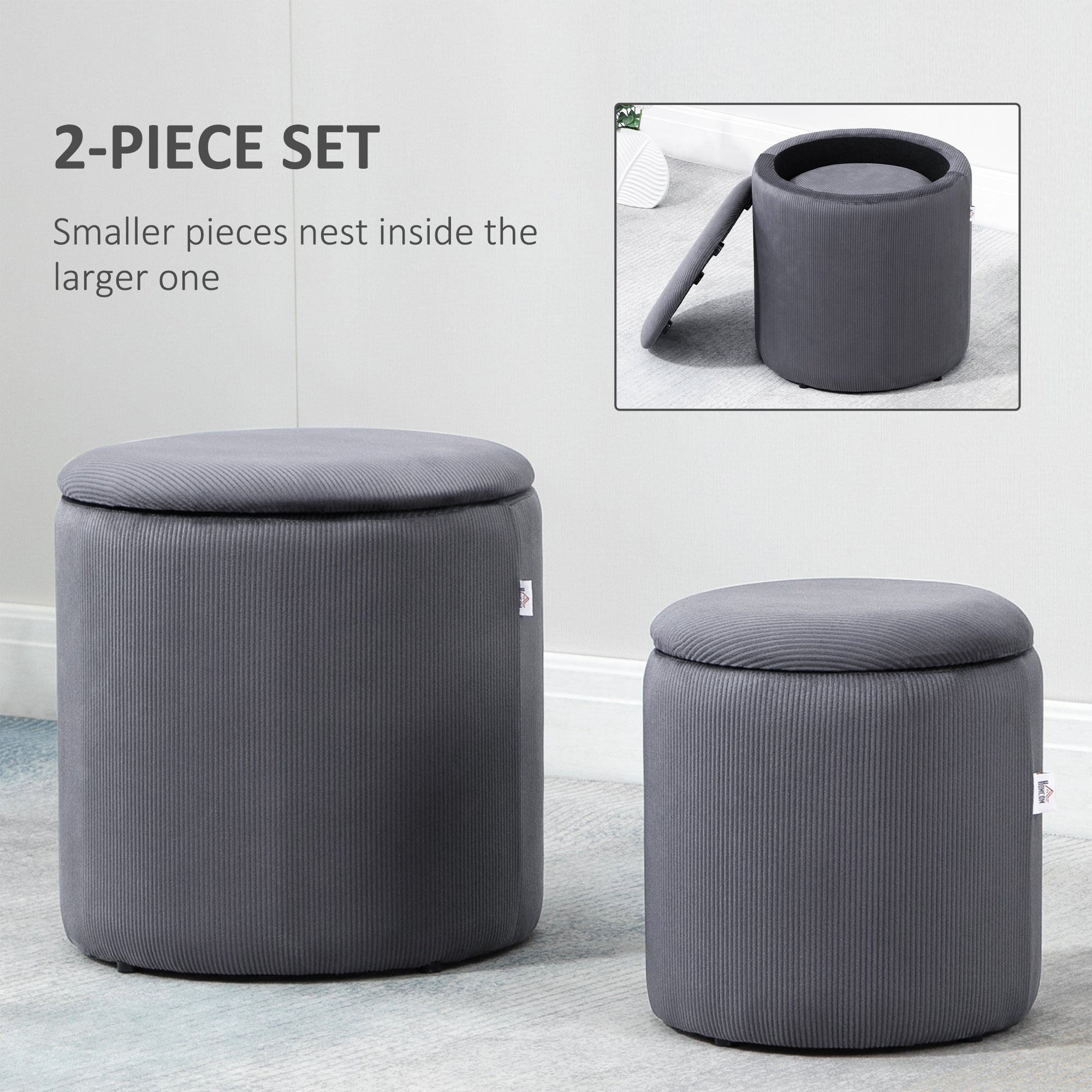 Homcom round linen fabric storage ottoman footstool with store removable lid