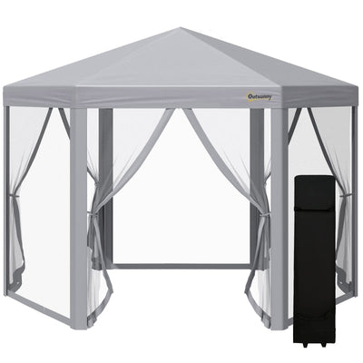 Pop Up Gazebo Hexagonal Foldable Canopy Tent - Grey