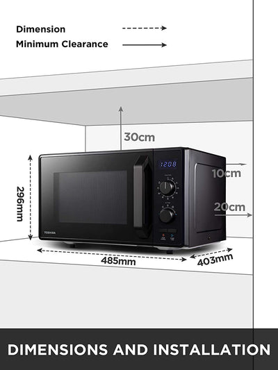 Toshiba 900w 23L Microwave Oven with 1050 W Crispy Grill, Energy Saving Eco Function, 8 Auto Menus, 5 Power Levels and Turntable, Black MW2-AG23PF(BK)