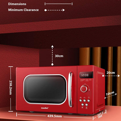 COMFEE' Retro Style 800w 20L Microwave Oven with 8 Auto Menus, 5 Cooking Power Levels, and Express Cook Button - Passionate Red - CM-M202RAF(RD)