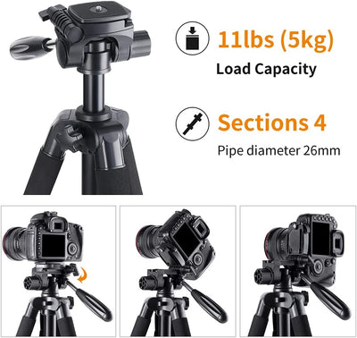 K&F Concept 70"/177cm Portable Tripod Outdoor Compact Aluminum Monopod with 3-Way Swivel Pan Tilt Head Cellphone Holder for Smartphone DSLR Camera