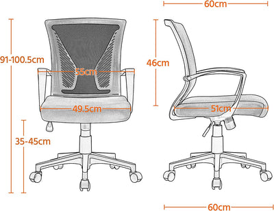 Yaheetech Adjustable Office Chair Ergonomic Executive Mesh Swivel Comfy Work Desk Computer Chair with Arms/Height Adjustable Dark Grey