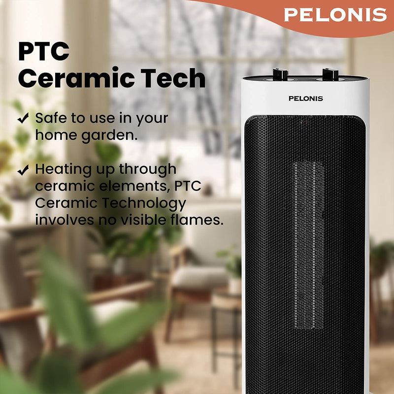 PELONIS Electric Space PTC Heater 2000W, Portable Ceramic Heater, 70° Oscillation, 7° Slant & 20% Wider Coverage, Faster Heating, Thermostat, White