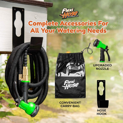 Flexi Hose 30 Metres [Upgraded] Expandable Garden Hose Pipe, 8 Function Spray Gun, No-Kink Flexible, Extra Strength, Carry Case, Storage Hook, Black