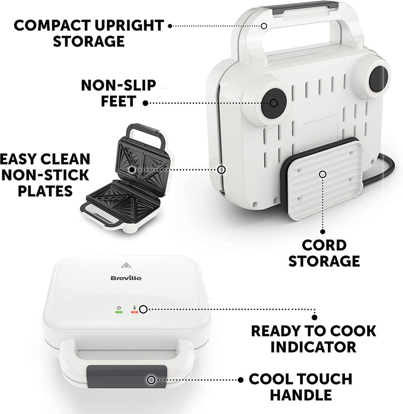 Breville Ultimate Deep Fill Toastie Maker | 2 Slice Sandwich Toaster | Removable Non-Stick Plates | Stainless Steel | White [VST091]