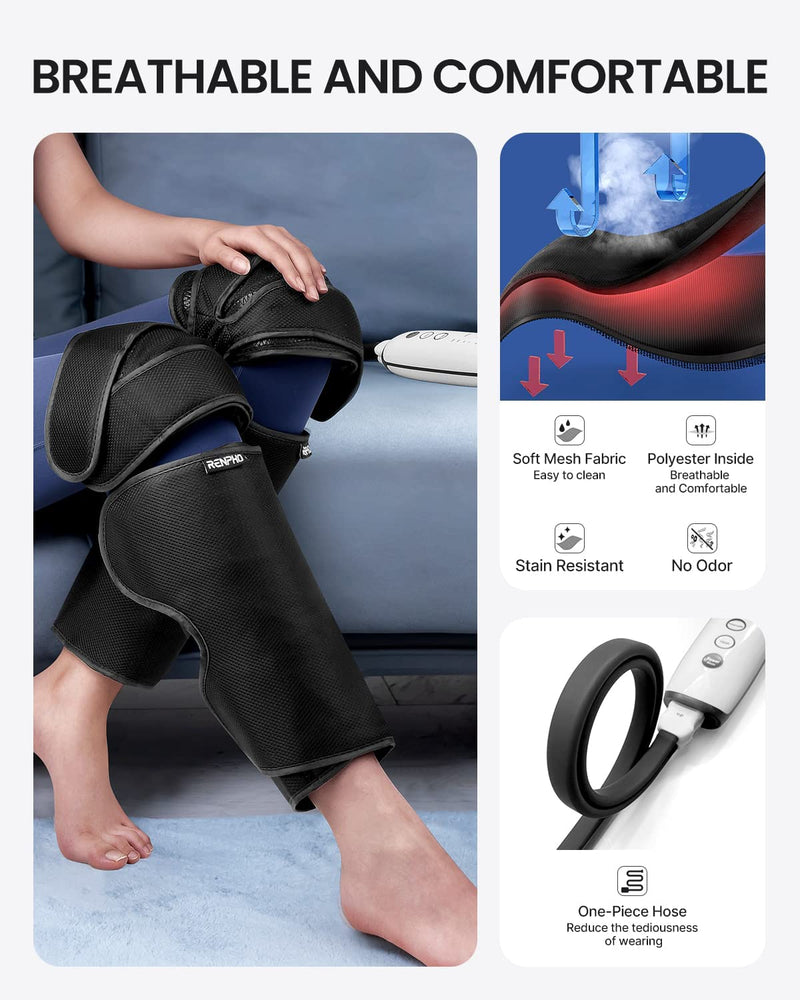 RENPHO Leg Massager with Heat Air Compression Knee Calf Massage for Circulation, 2 Heat 2 Modes 3 Intensities for Pain Relief