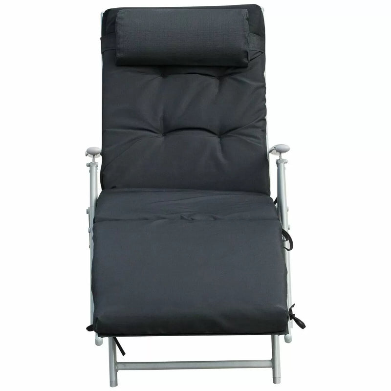 Foldable Padded Sun Lounger With Headrest - Black