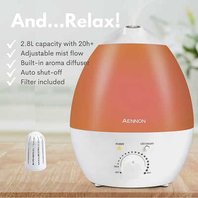 AENNON Ultrasonic Cool Mist Humidifier for Bedroom (2.8L) Quiet Air Humidifiers for Home