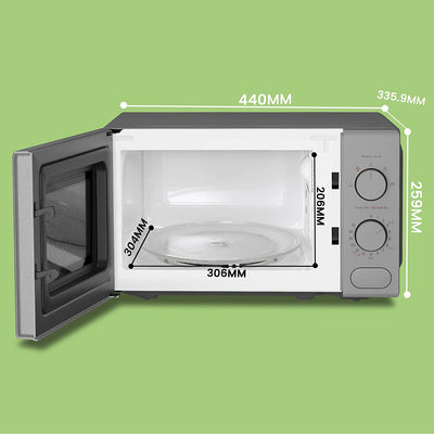 COMFEE' 700W 20L Grey Microwave Oven With 5 Cooking Power Levels, Quick Defrost Function, And Kitchen Manual Timer, Compact Design CM-M202CC(GR)