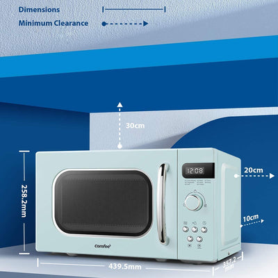 COMFEE' Retro Style 800w 20L Microwave Oven with 8 Auto Menus, 5 Cooking Power Levels, and Express Cook Button - Mint Green -CM-M202RAF(GN)