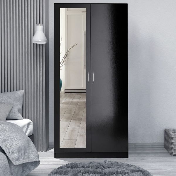 2 Door Wardrobe With Mirror With Large Cupboard Storage - 3 Colours