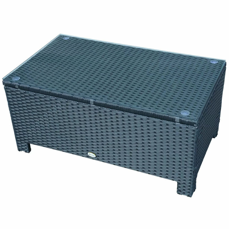 Outdoor Rattan Glass Coffee Table Black