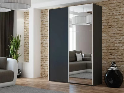 Boris Mirrored Sliding Door Wardrobe 3 Sizes - White, Black, Grey