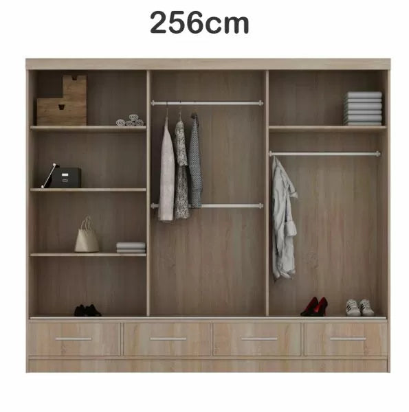 Mendeley Large High Gloss Sliding Wardrobe - Black, White, Grey