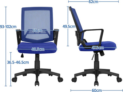 Yaheetech Adjustable Computer Chair Ergonomic Mesh Work Chair Reclining Mid-Back Study Chair with Comfy Lumbar Back Support for Home Office Blue