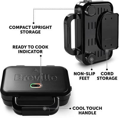 Breville Ultimate Deep Fill Toastie Maker | 2 Slice Sandwich Toaster | Removable Non-Stick Plates | Stainless Steel | Black [VST082]