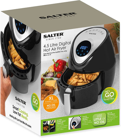 Salter EK4221 Digital Family Hot Air Fryer, 4.5L Non-Stick Cooking Basket, 30 Minute Timer, 7 Cooking Presets, Cook With Little To No Oil, 1300 W