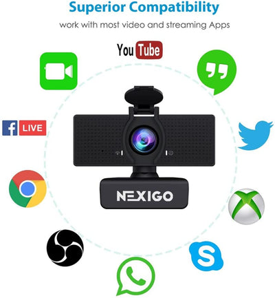 NexiGo N60 1080P Webcam with Microphone, Software Control & Privacy Cover, USB Computer Web Camera, 110-Degree FOV, Plug and Play