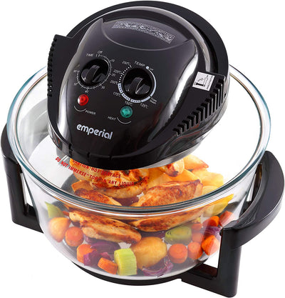 Emperial Premium Black 17L Halogen Convection Oven Cooker Air Fryer 1400W Includes Accesories Pack, Timer & Extender Ring