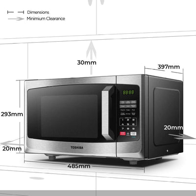 Toshiba 800w 23L Microwave Oven with Digital Display, Auto Defrost, Express Cook with 6 Cooking Presets, and Easy Clean Stainless Steel - ML-EM23P(SS)