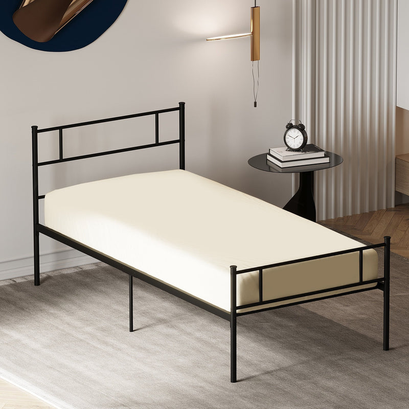 HOMCOM Single Metal Bed Frame Solid Bedstead Base with Headboard and Footboard, Metal Slat Support and Underbed Storage Space, Bedroom Furniture