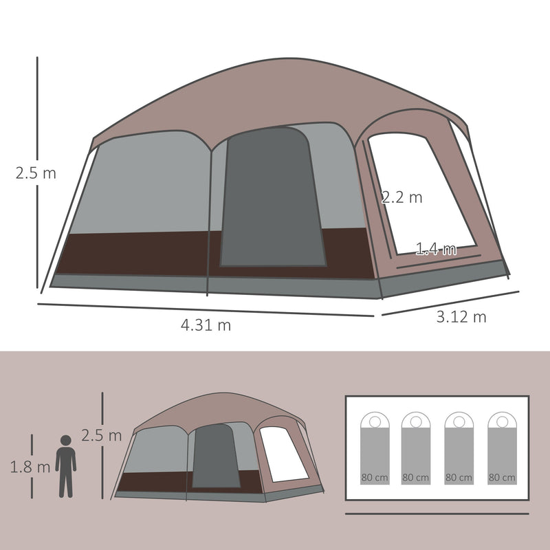 Outsunny 3-4 Man Two Room Camping Tent with Vestibule, UV50+ Cabin Tent with 3000 mm Water Column, Groundsheet, Portable Carry Bag, for Travel Hiking