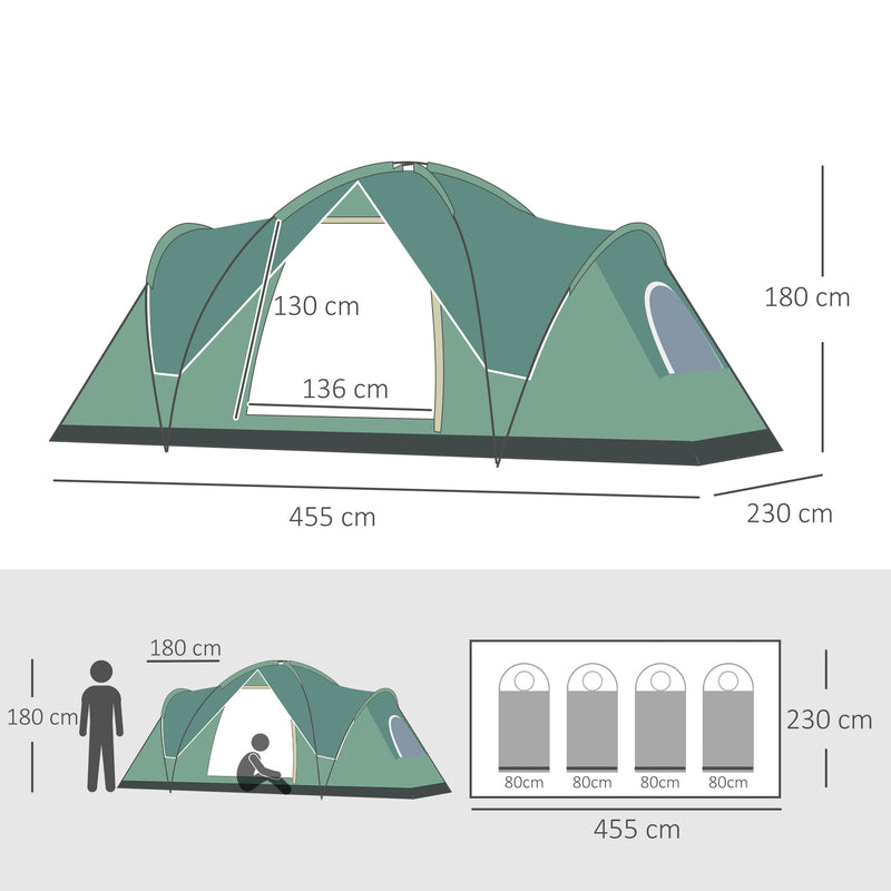 Outsunny 5-6 Man Dome Camping Tent Hiking Shelter UV Protection 3000mm Water Resistant Tunnel Tent - Dark Green