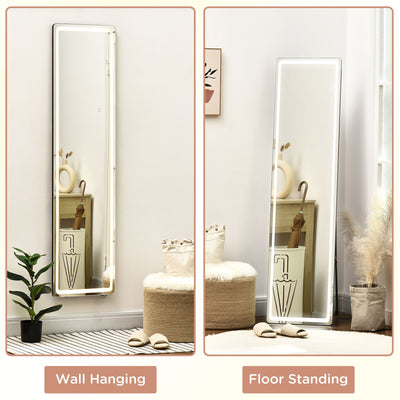 HOMCOM Full-Length Mirror with LED Lights and Remote Control, Freestanding Floor Mirror, Wall Mounted Full Body Mirror for Bedroom