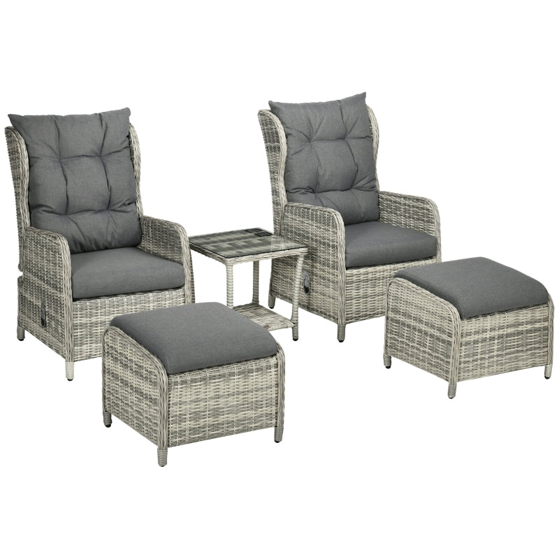 5 PCs PE Rattan Lounger Set- Mixed Grey