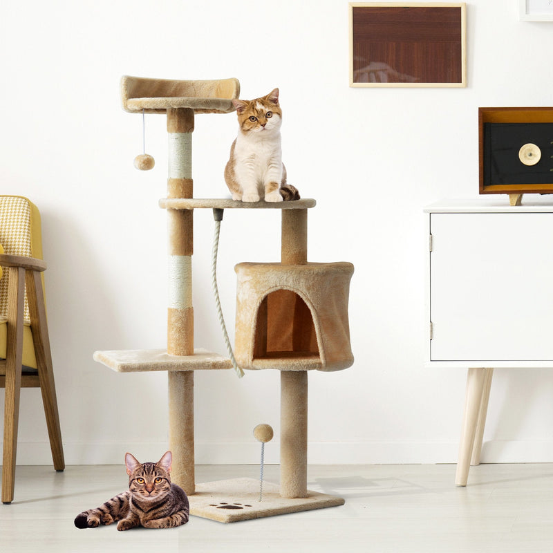 PawHut Cat Tree House, 114H cm-Beige