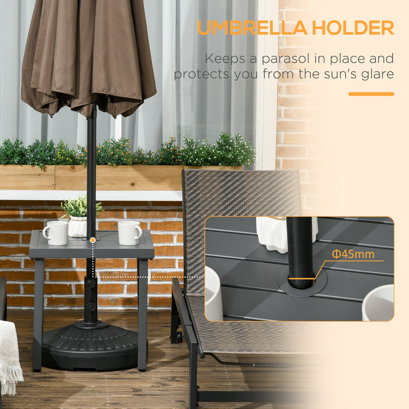 Outsunny Garden Side Table, Patio Coffee Table with Umbrella Hole, End Table with Steel Frame for Balcony, Grey