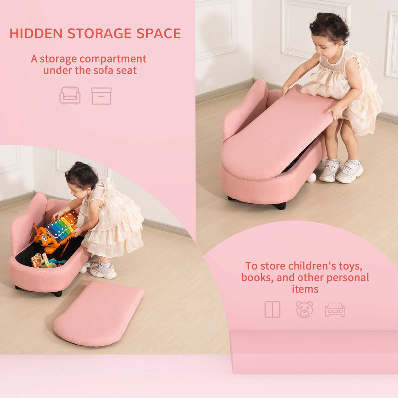 Kids Sofa Toddler Chair, Storage Compartment Eucalyptus Wood Pink