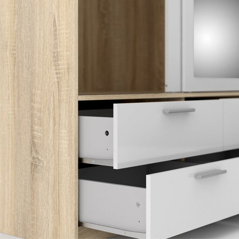 Line Oak & White High Gloss 3 Door 6 Drawer Wardrobe