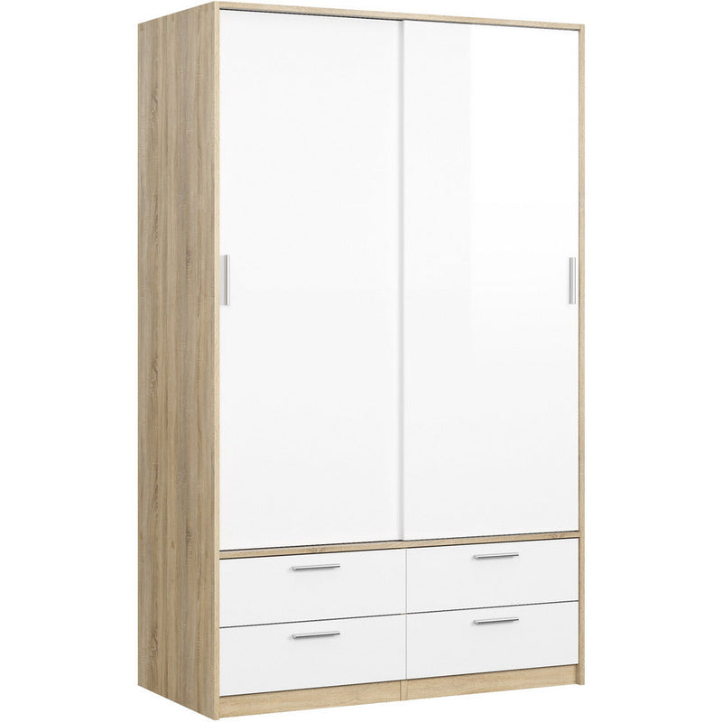 Line Oak & White High Gloss 2 Door 4 Drawer Wardrobe