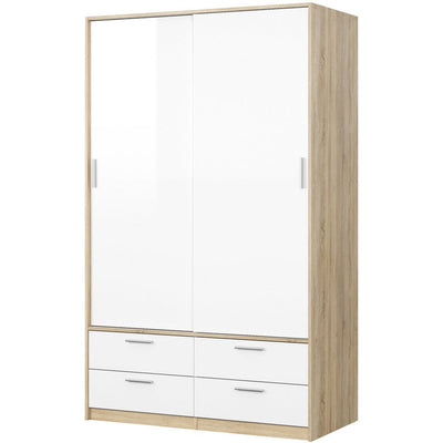 Line Oak & White High Gloss 2 Door 4 Drawer Wardrobe