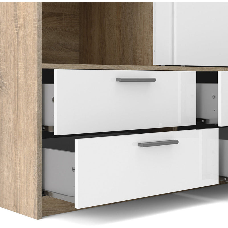 Line Oak & White High Gloss 2 Door 4 Drawer Wardrobe