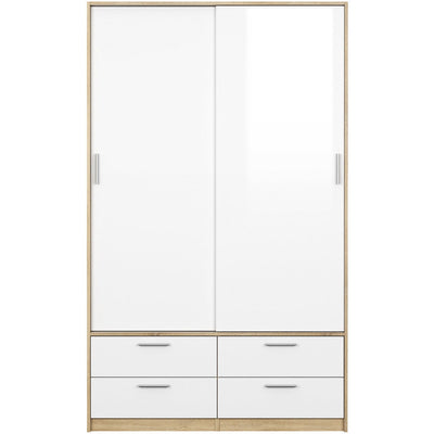 Line Oak & White High Gloss 2 Door 4 Drawer Wardrobe